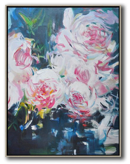 Hame Made Extra Large Vertical Abstract Flower Oil Painting #ABV0A2 - Click Image to Close